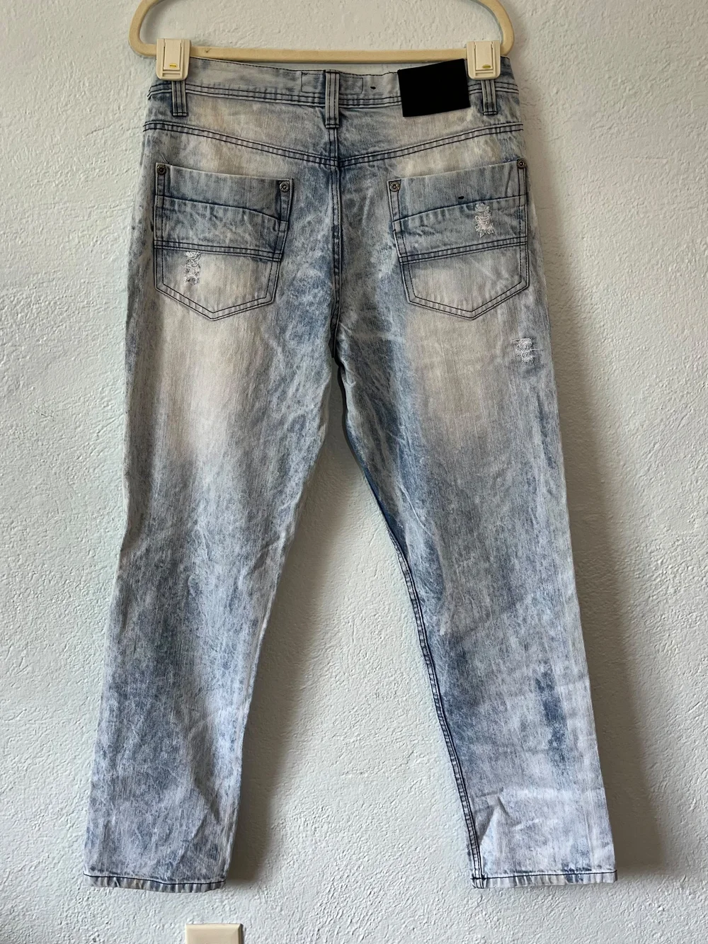 South Pole Men’s Distressed Acid-Wash Jeans - Light Blue
